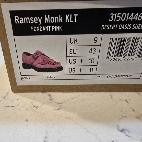 Dr. Martens Ramsey Suede Kiltie Buckle Creeper Loafer Fondant Pink SZ 10 MENS - Picture 9 of 16